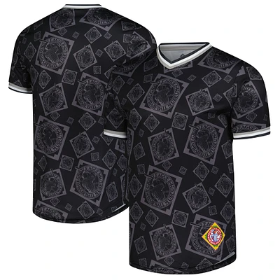 Maillot de baseball à col en V avec imprimé intégral Stitches Black Negro League pour homme