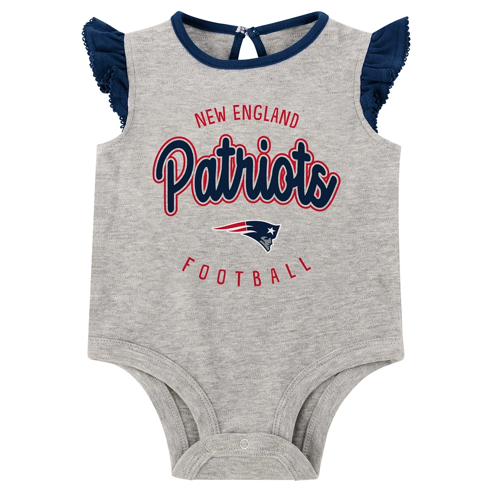 Girls Infant Heather Gray/Navy New England Patriots All Dolled Up Three-Piece Bodysuit, Skirt & Booties Set