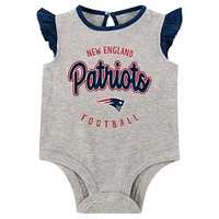 Girls Infant Heather Gray/Navy New England Patriots All Dolled Up Three-Piece Bodysuit, Skirt & Booties Set