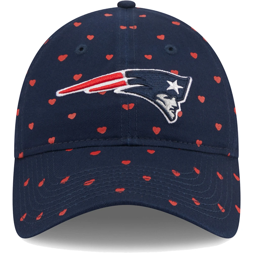 Girls Youth New Era  Navy New England Patriots Hearts 9TWENTY Adjustable Hat