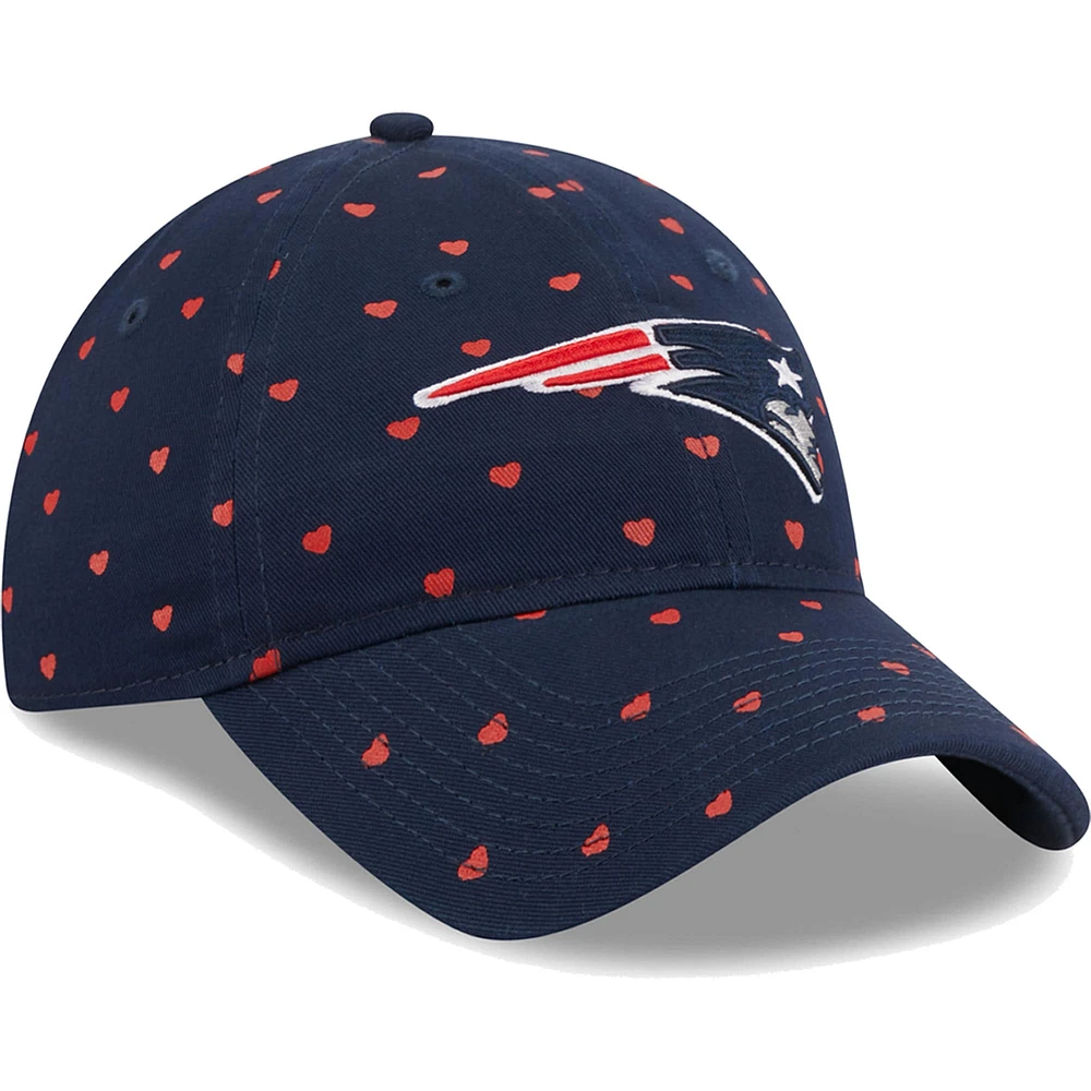 Girls Youth New Era  Navy New England Patriots Hearts 9TWENTY Adjustable Hat