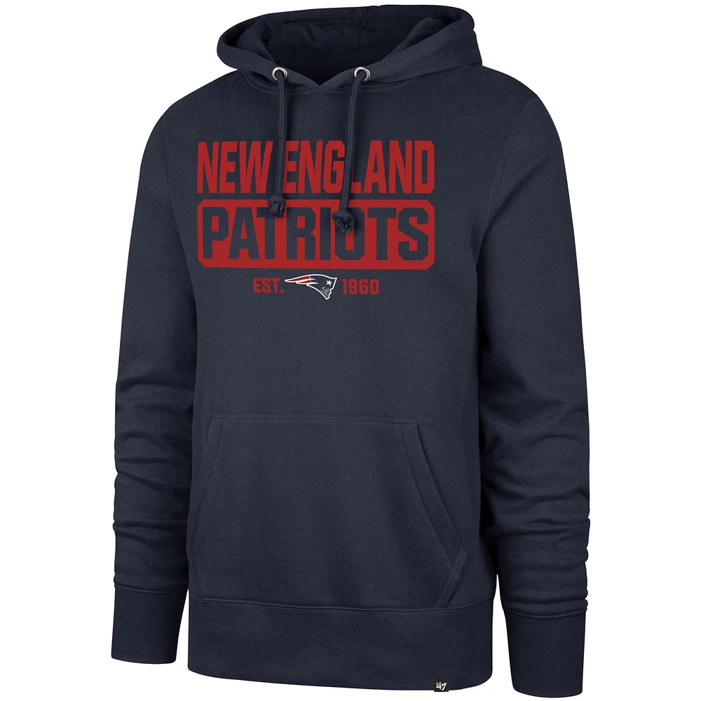 Men's '47 Navy New England Patriots Box Out Headline Pullover Hoodie