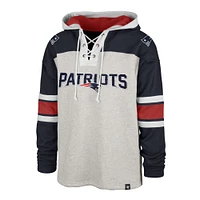 Men's '47 New England Patriots Heather Gray Gridiron Lace-Up Pullover Hoodie