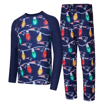Ensemble t-shirt à manches longues et pantalon en tricot raglan Garland de New England Patriots pour homme Concepts Sport Navy