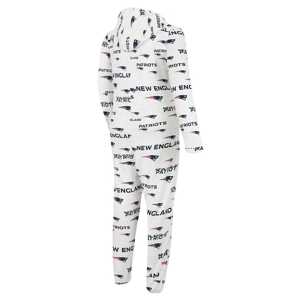 Men's Concepts Sport White New England Patriots Allover Print Docket Union Full-Zip Hooded Pajama Suit