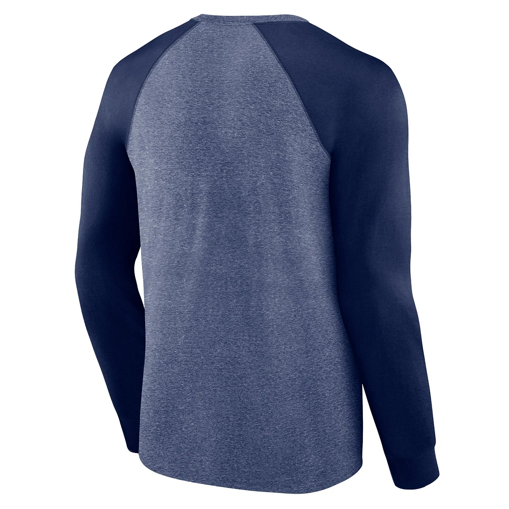 Men's Fanatics Heather Navy New England Patriots Arc Away Tri-Blend Long Sleeve T-Shirt