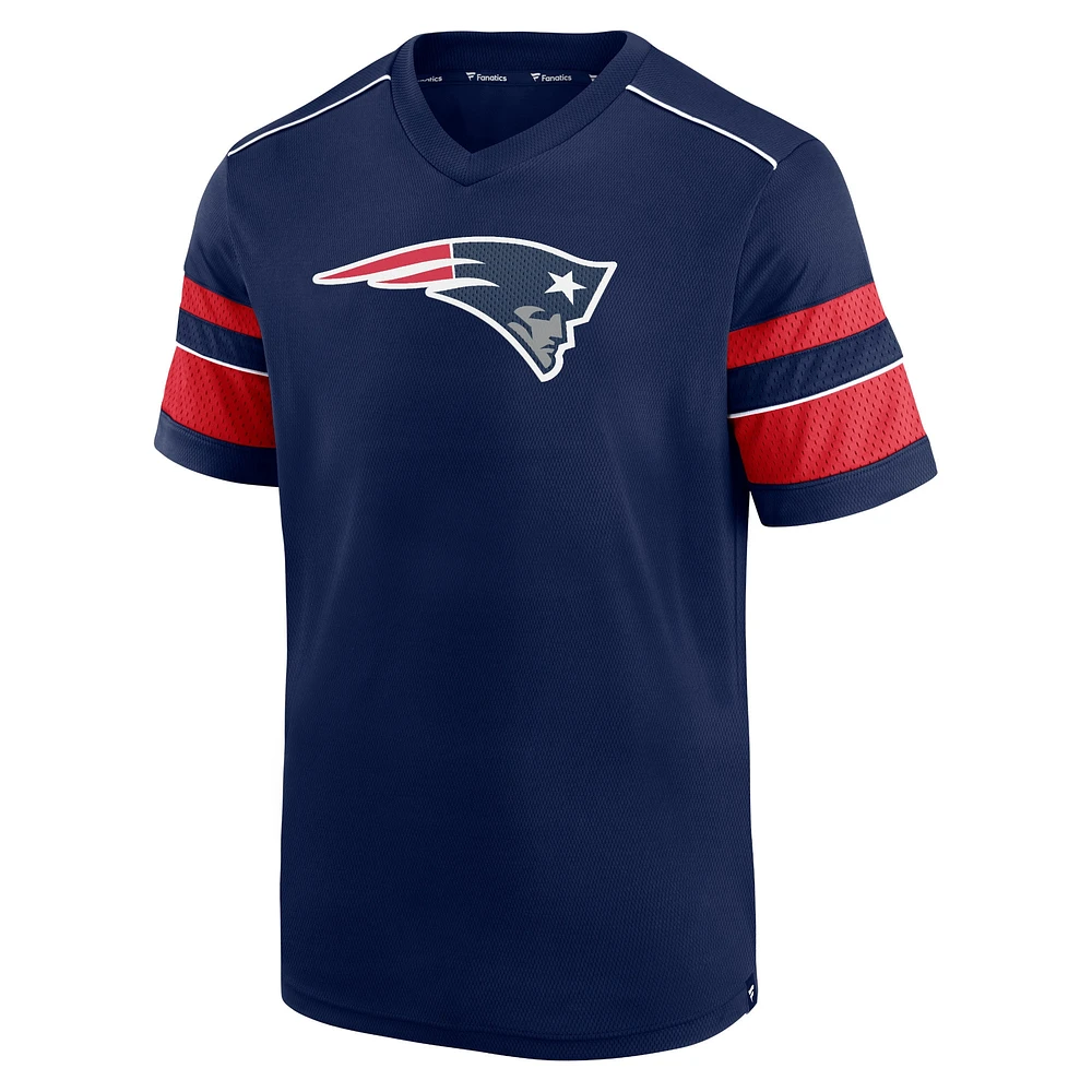 Men's Fanatics Navy New England Patriots Textured Hashmark V-Neck T-Shirt
