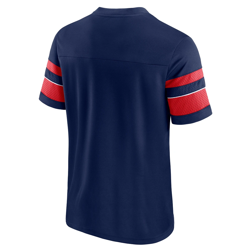 Men's Fanatics Navy New England Patriots Textured Hashmark V-Neck T-Shirt
