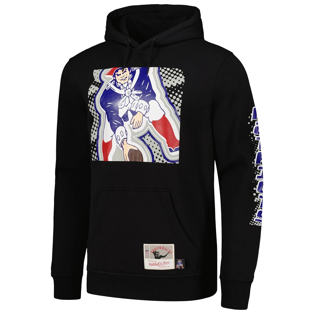 Men's Mitchell & Ness Black New England Patriots Gridiron Classics Big Face 7.0 Pullover Hoodie