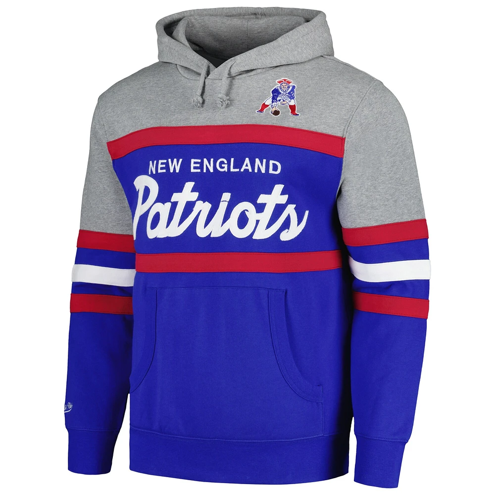 Men's Mitchell & Ness  Heather Gray/Royal New England Patriots Big Tall Head Coach Pullover Hoodie