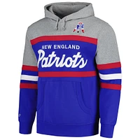 Men's Mitchell & Ness  Heather Gray/Royal New England Patriots Big Tall Head Coach Pullover Hoodie