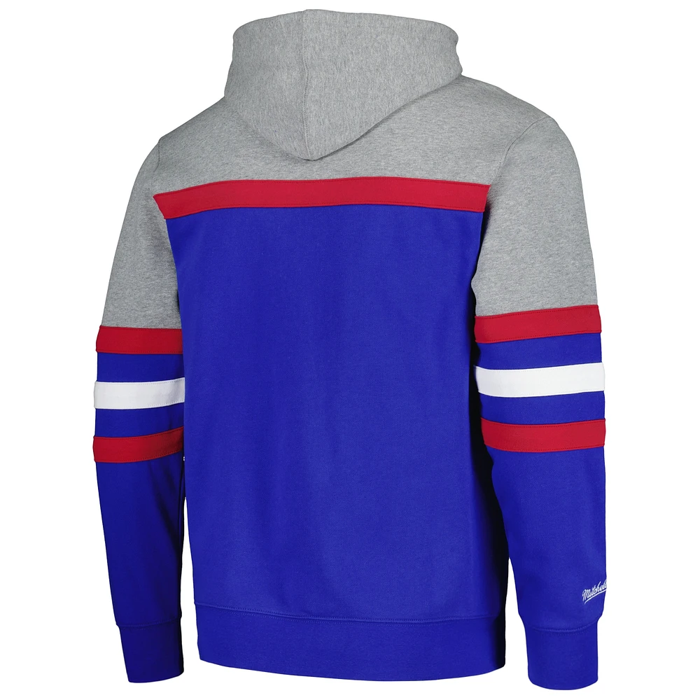 Men's Mitchell & Ness  Heather Gray/Royal New England Patriots Big Tall Head Coach Pullover Hoodie