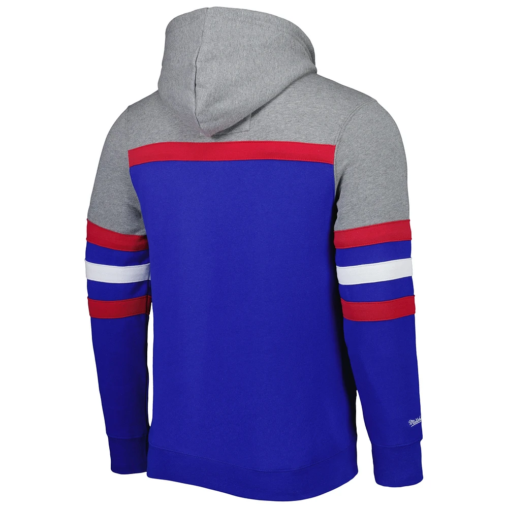 Men's Mitchell & Ness Royal/Heathered Gray New England Patriots Head Coach Pullover Hoodie