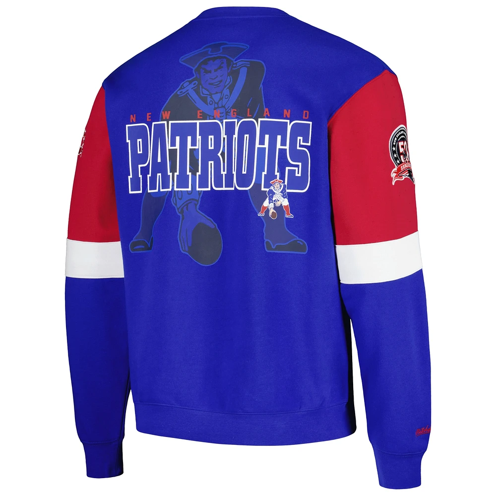 Men's Mitchell & Ness Royal New England Patriots Big Tall Fleece Pullover Sweatshirt