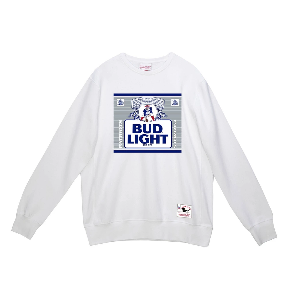 Men's Mitchell & Ness x Bud Light White New England Patriots The Crest Pullover Sweatshirt