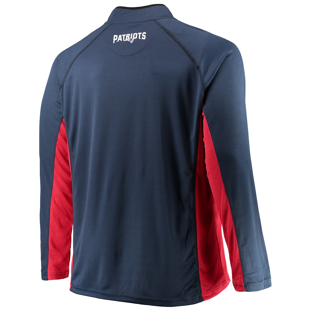 Men's Navy/Red New England Patriots Big & Tall Polyester Quarter-Zip Raglan Jacket