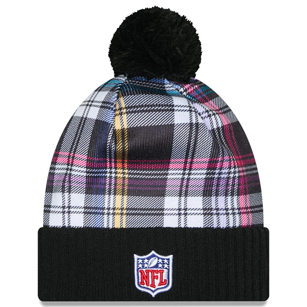Men's New Era  Black New England Patriots 2024 NFL Crucial Catch Cuffed Knit Hat With Pom
