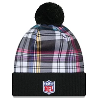 Men's New Era  Black New England Patriots 2024 NFL Crucial Catch Cuffed Knit Hat With Pom