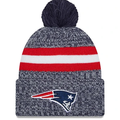 Men's New Era  Navy New England Patriots 2023 Sideline Cuffed Knit Hat With Pom