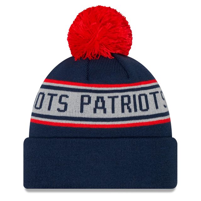 New Era Navy New England Patriots Repeat pour homme - Bonnet en tricot à revers avec pompon