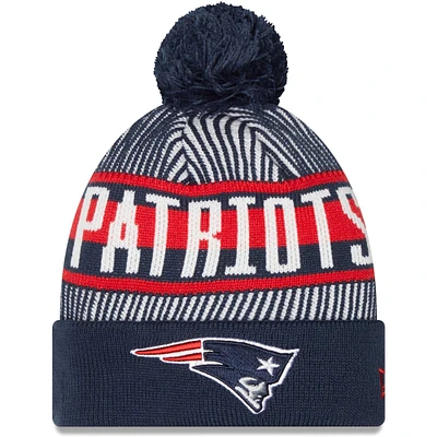 Men's New Era Navy New England Patriots Striped - Cuffed Knit Hat with Pom