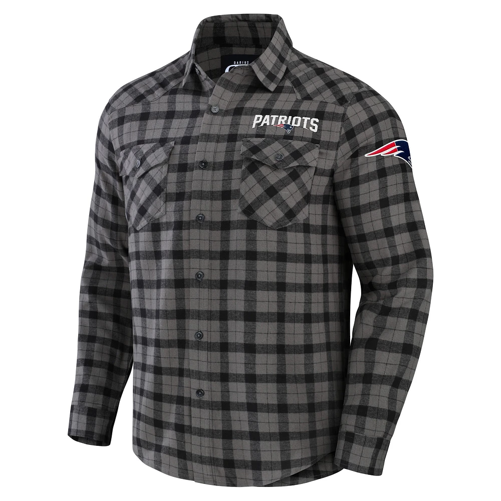 Chemise boutonnée à manches longues en flanelle grise New England Patriots pour homme de la collection NFL x Darius Rucker par Fanatics