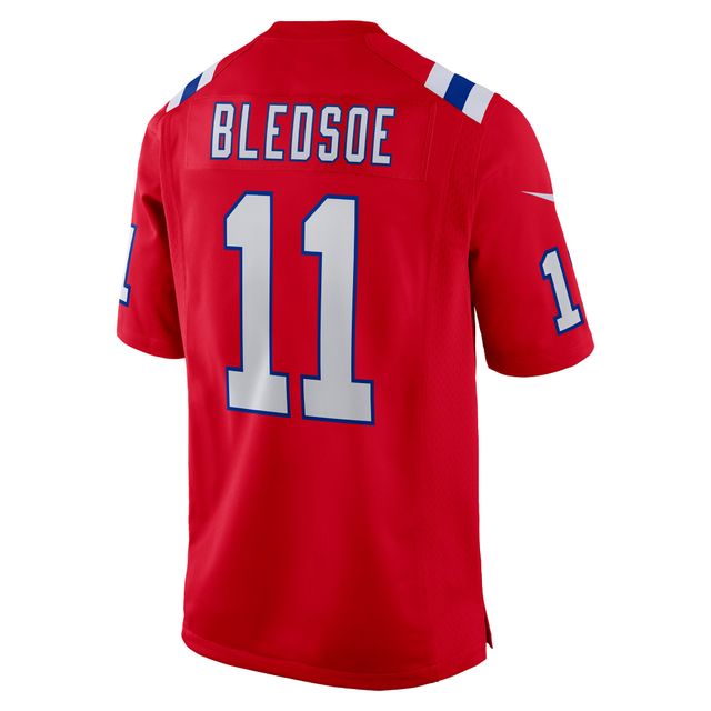 Maillot de match alternatif joueur retraité Nike Drew Bledsoe des New England Patriots pour homme, rouge