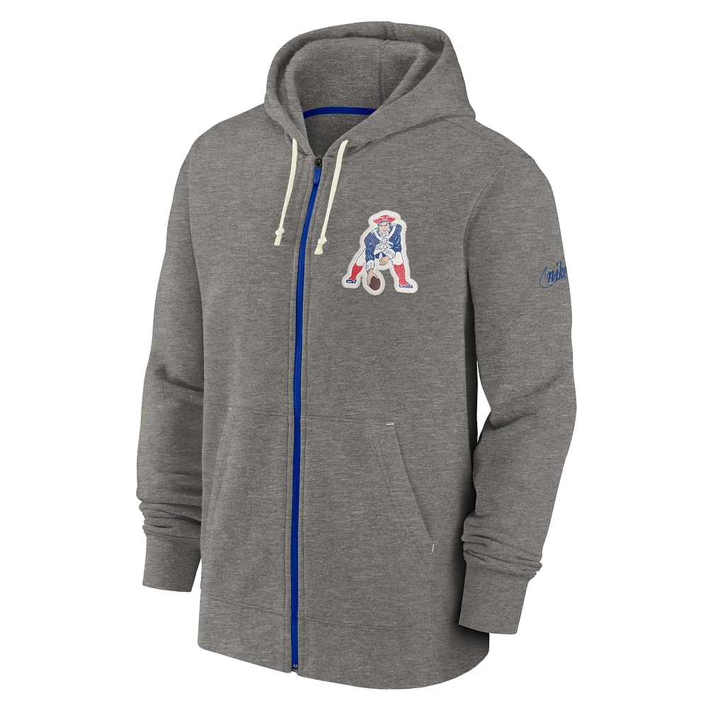 Men's Nike Heather Charcoal New England Patriots Historic Lifestyle Full-Zip Hoodie