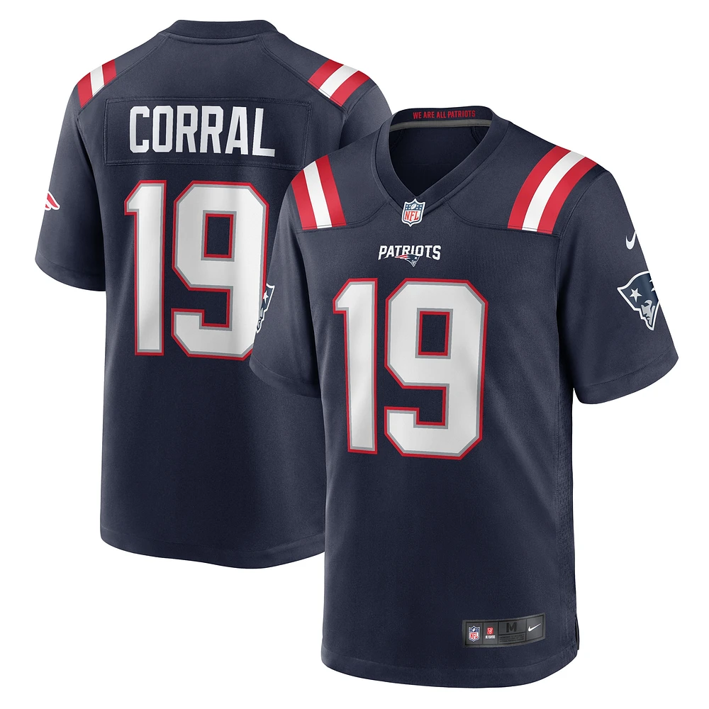 Maillot de match l'équipe des New England Patriots Nike Matt Corral pour hommes, bleu marine