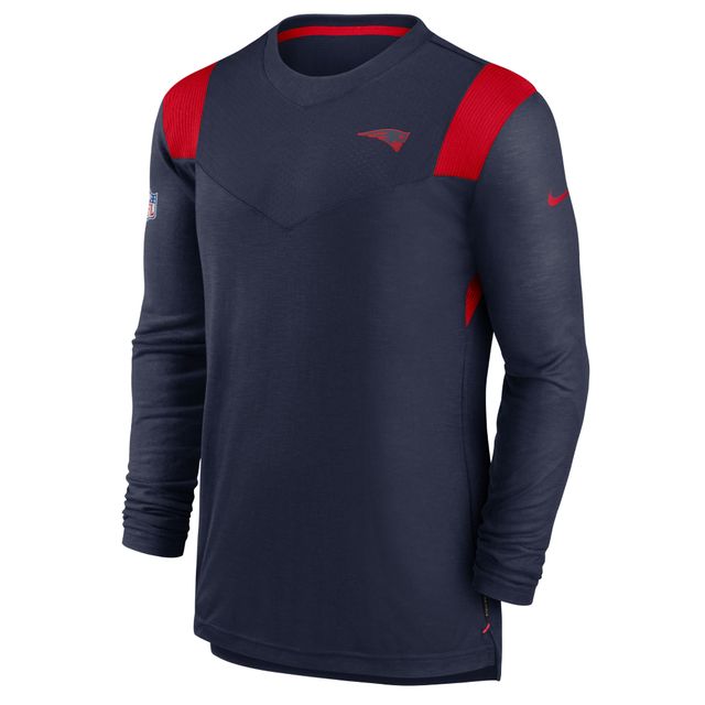 T-shirt à manches longues pour homme Nike New England Patriots Sideline Performance - Bleu marine/rouge