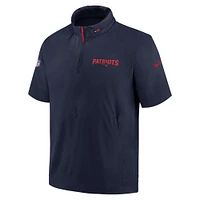 Men's Nike Navy New England Patriots 2024 Sideline Coach Short Sleeve Half-Zip Hoodie Jacket