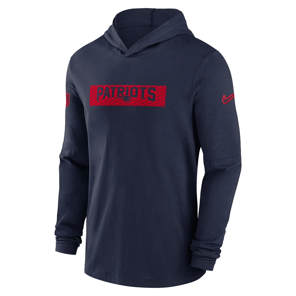 Men's Nike Navy New England Patriots Sideline Hoodie Performance Long Sleeve T-Shirt