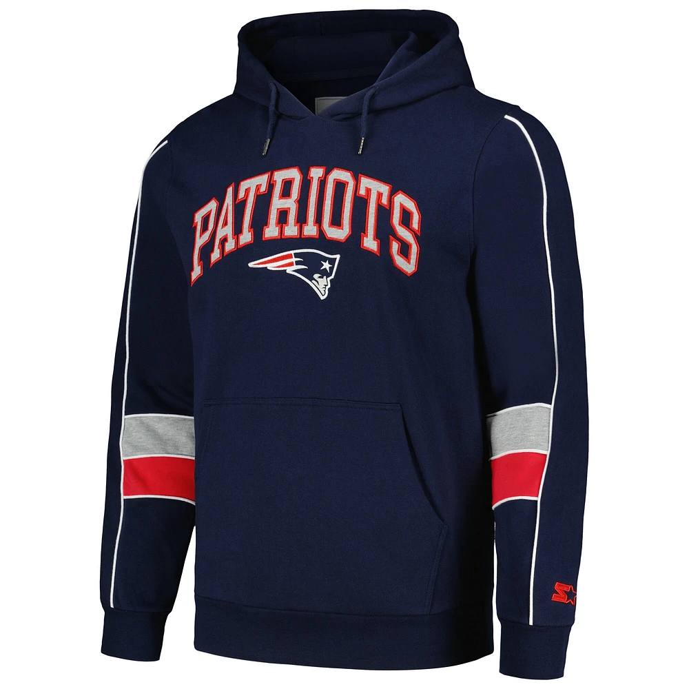 Men's Starter Navy New England Patriots Captain Pullover Hoodie
