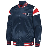 Men's Starter Navy New England Patriots Satin Full-Snap Varsity Jacket