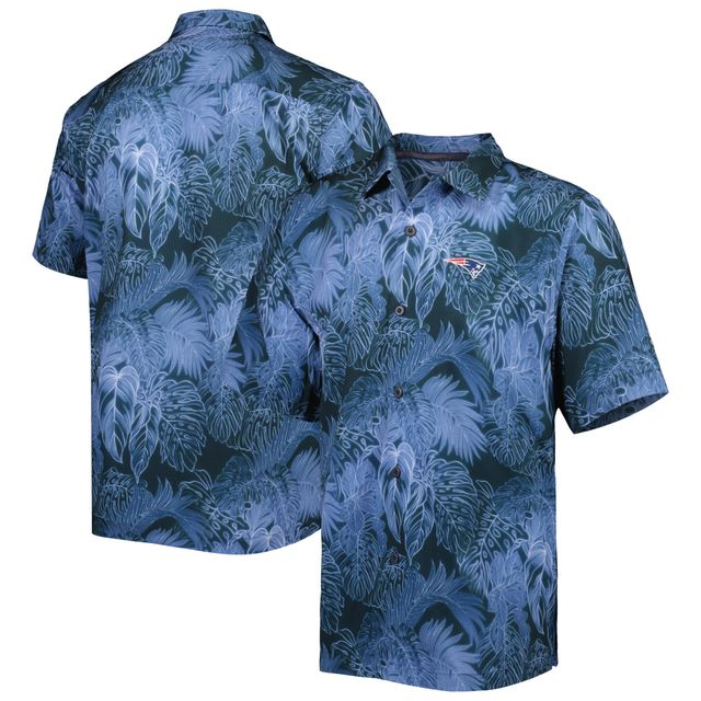 Chemise boutonnée Tommy Bahama Navy New England Patriots Coast Luminescent Fronds Camp IslandZone pour homme