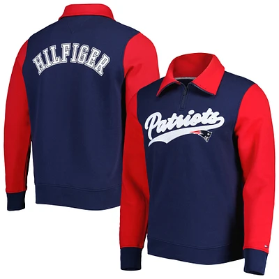 Sweat Tommy Hilfiger bleu marine/rouge New England Patriots Aiden Quarter-Zip pour homme