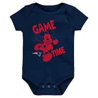 Newborn & Infant Navy/Red/Gray New England Patriots Three-Piece Disney Game Time Bodysuit Set