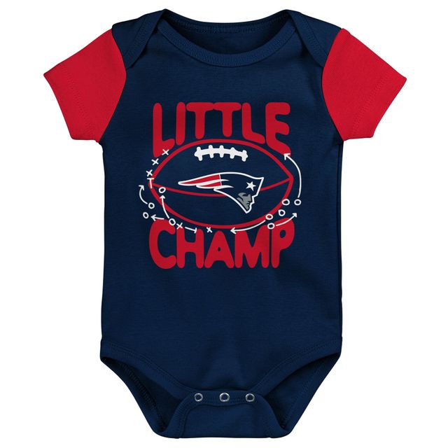 Nouveau-né et bébé bleu marine/rouge New England Patriots 3 pièces Little Champ Body Bib & Booties - Set
