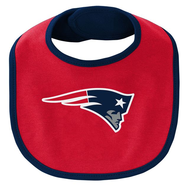 Nouveau-né et bébé bleu marine/rouge New England Patriots 3 pièces Little Champ Body Bib & Booties - Set
