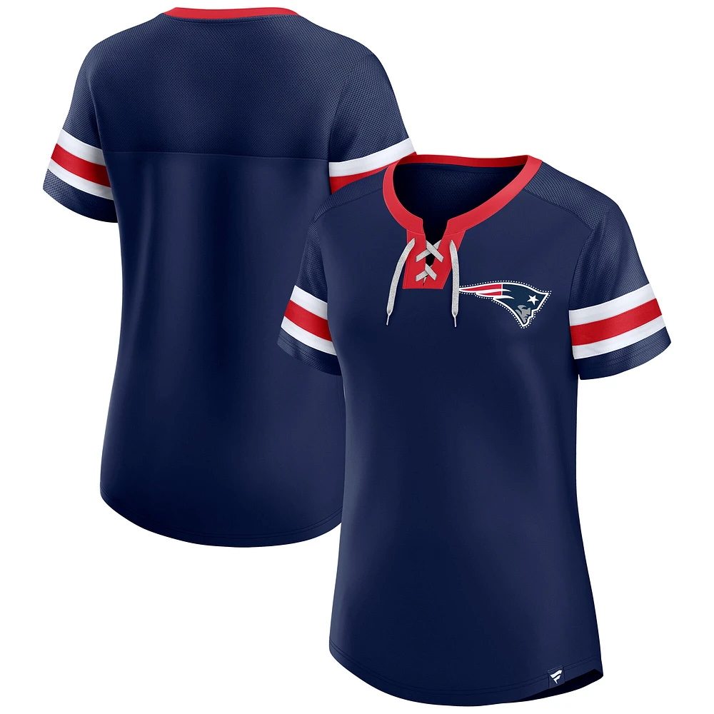 Women's Fanatics  Navy New England Patriots Lace-Up Bling T-Shirt
