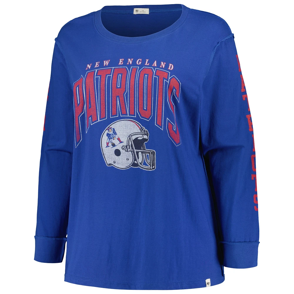 T-shirt à manches longues Honey Cat SOA '47 Royal New England Patriots pour femmes, grande taille