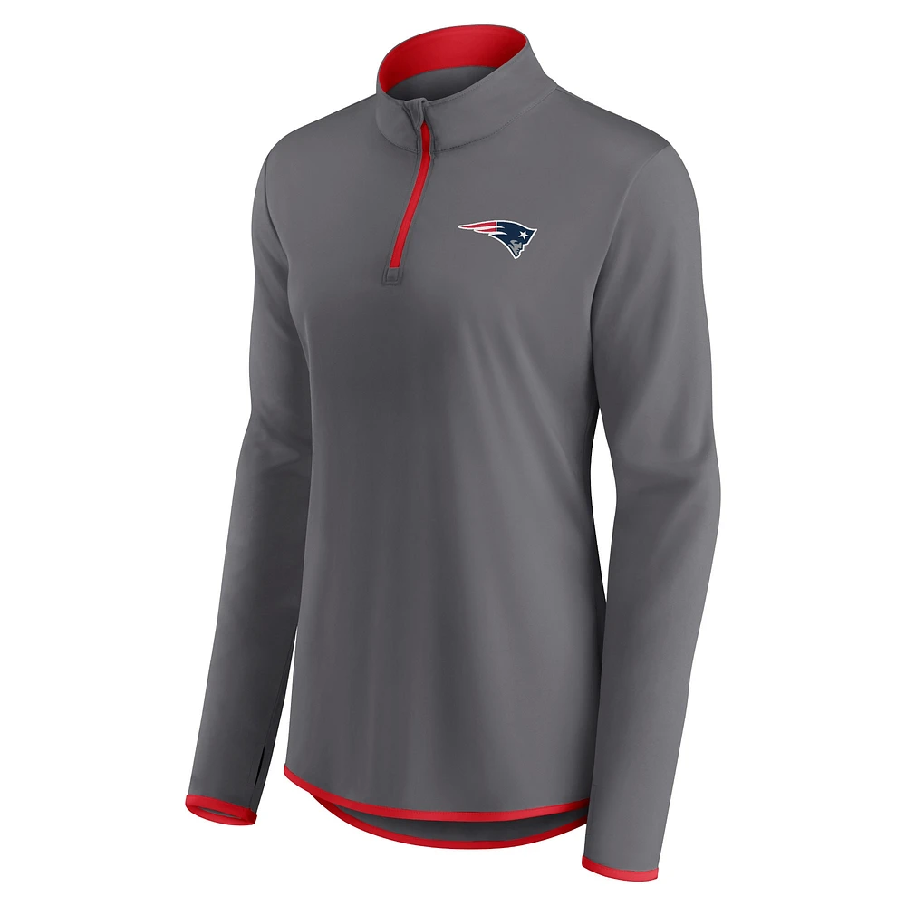 Women's Fanatics  Gray New England Patriots Corner Long Sleeve 1/4 Zip Top