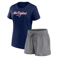 Women's Fanatics  Navy/Heather Charcoal New England Patriots Script T-Shirt & Shorts Lounge Set
