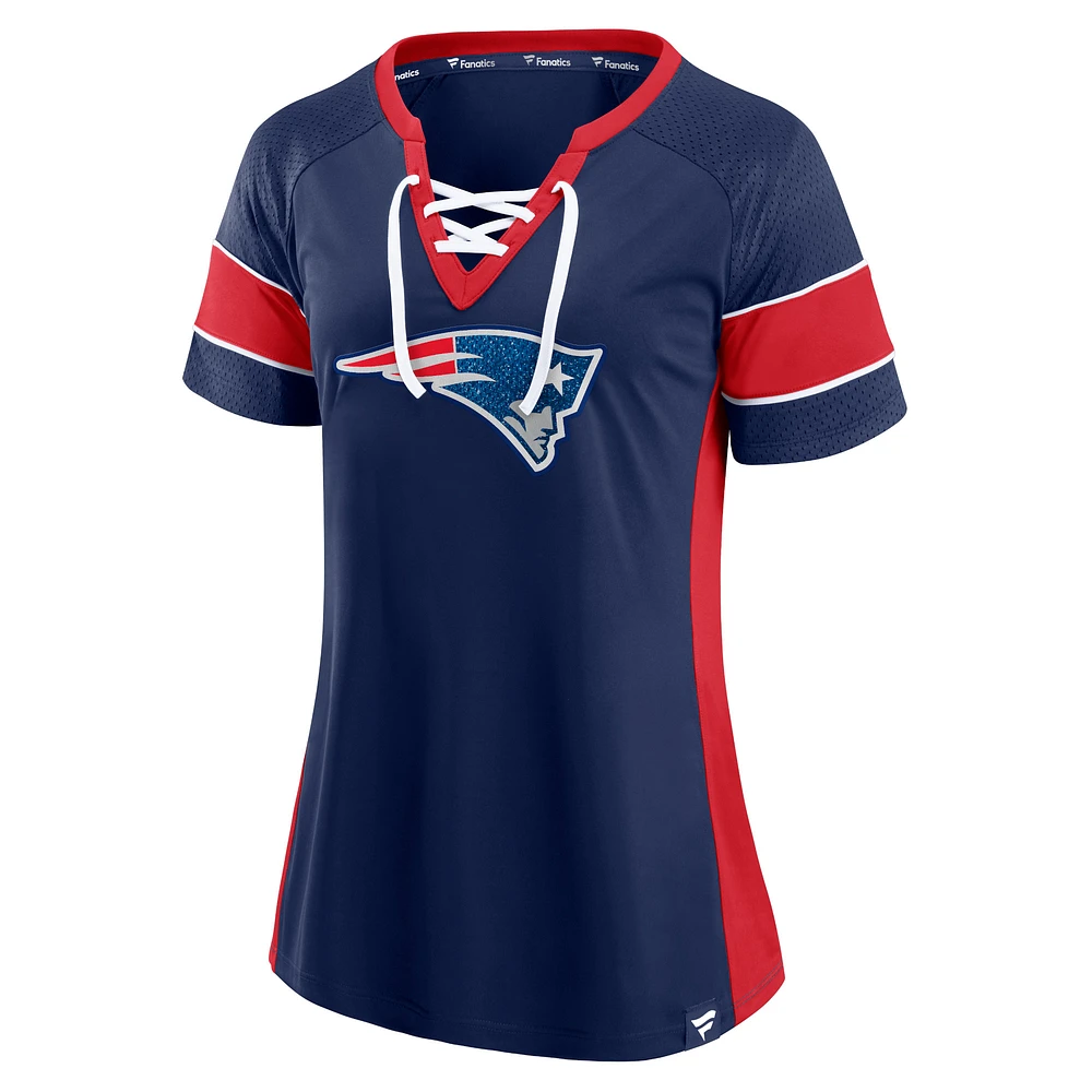 Women's Fanatics Navy/Red New England Patriots Team Draft Me Lace-Up Raglan T-Shirt