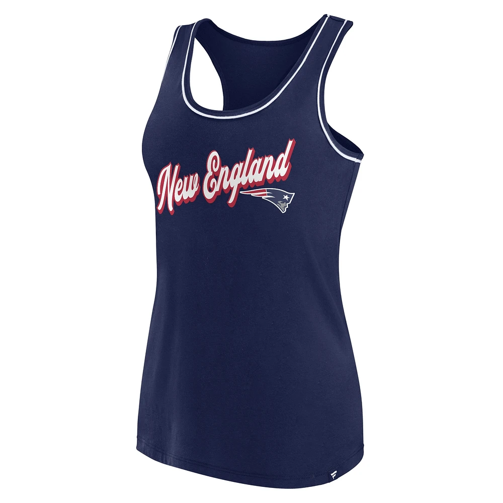 Women's Fanatics Navy New England Patriots Wordmark Logo Racerback Scoop Neck Tank Top