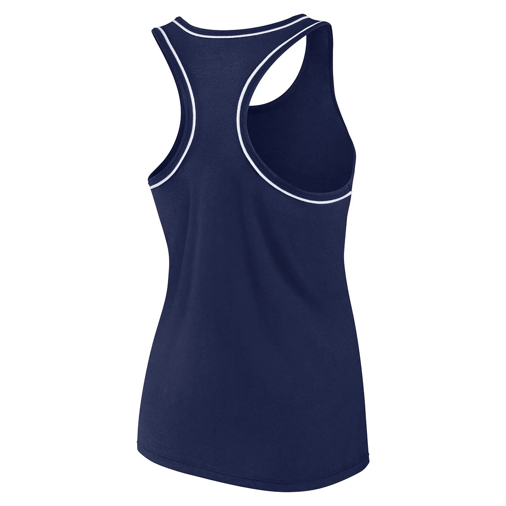 Women's Fanatics Navy New England Patriots Wordmark Logo Racerback Scoop Neck Tank Top