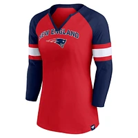 Women's Fanatics Red/Navy New England Patriots Team Arch Raglan 3/4-Sleeve Notch-Neck T-Shirt