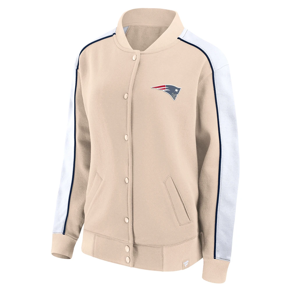 Women's Fanatics Tan New England Patriots Lounge Full-Snap Varsity Jacket