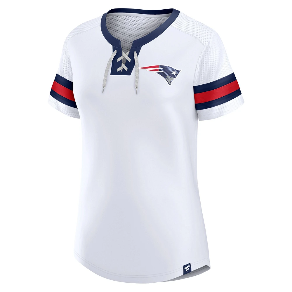 Women's Fanatics White New England Patriots Sunday Best Lace-Up T-Shirt