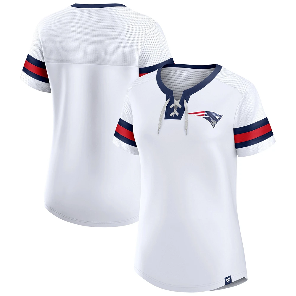 Women's Fanatics White New England Patriots Sunday Best Lace-Up T-Shirt
